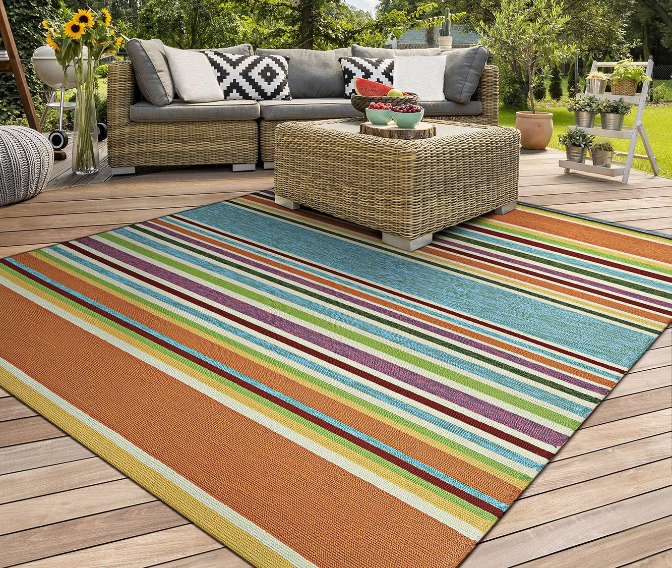 Couristan Covington Sherbet Stripe/Multi Rug, Azure, 8-Feet x 11-Feet