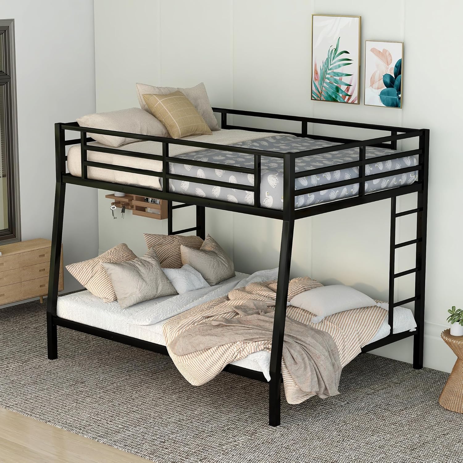 Bellemave Bunk Bed Full XL Over Queen Metal Bunk Bed, Black