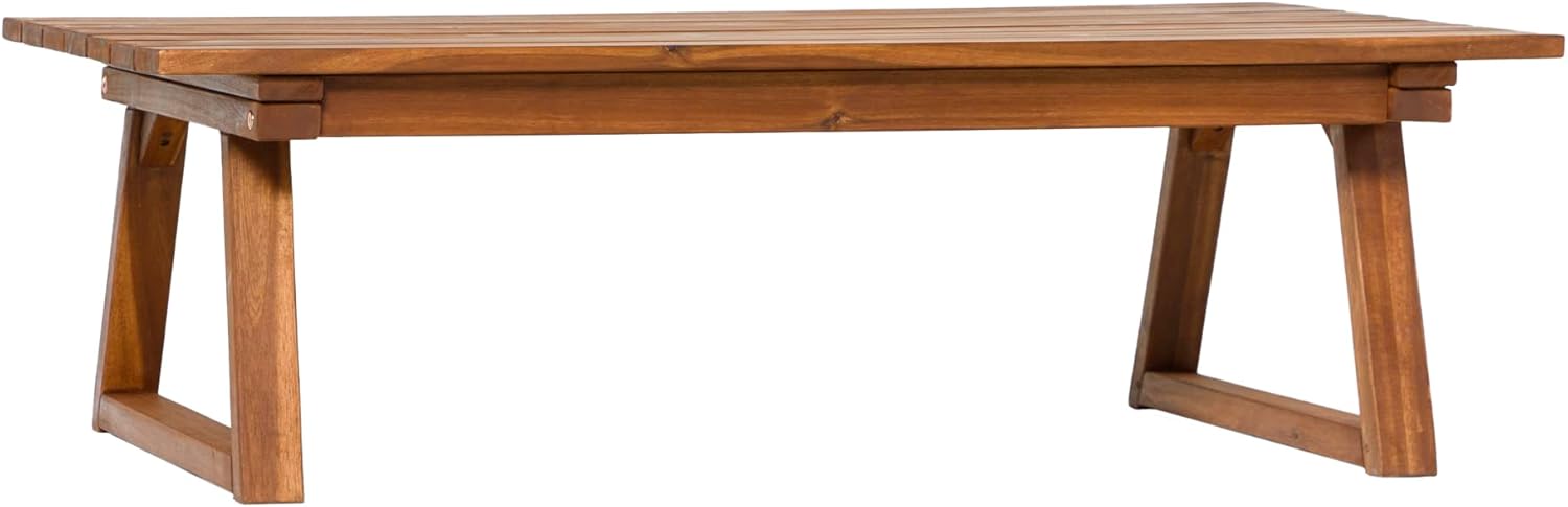 Walker Edison Morro Modern Slat Back Wood Coffee Table, 43 Inch, Brown