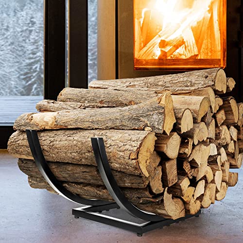 Qiang Ni Fireplace Wood Holder: Indoor Curved Log Wood Rack for Firewood - Fire Wood Storage Shelves for Yard Patio Garden - 22 Inch Metal Outdoor Fireplace Accessories