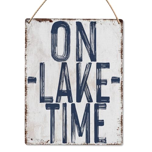Lake House Decor, Go Jump in the Lake Wood Hanging Sign, Vintage Lake Wall Art Decor, Porch Summer Home Lake House Wooden Slogan Hanging Sign 8X10 Inch