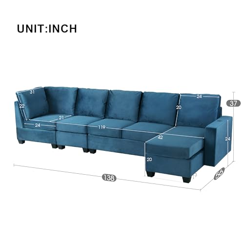 138'' Modular Sectional Sofa, L Shaped Sofa Couch with USB Charging Ports, 6-seat Velvet Oversized Sectional Couches for Living Room, Cream