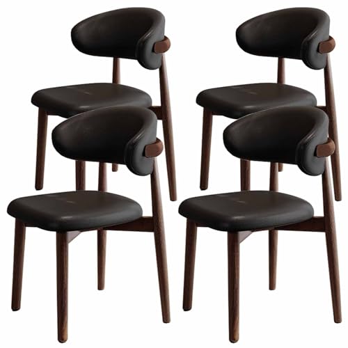 N/A Set of 4 Mid-Century PU Dining Chairs with Natural Oak Finished Rubberwood Frame, with Curved Backrest, for Living Room, Reception, Kitchen,J