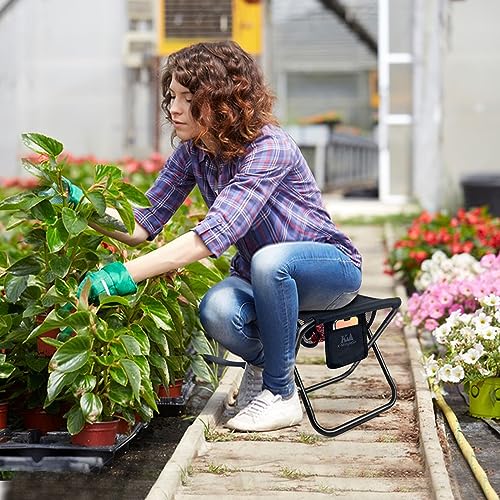 Upgraded 13 Inch Portable Folding Camping Stool with Side Pocket Mesh Pocket and Molle System, Lightweight Foldable Stool for Adults Gardening Travel BBQ Fishing with Carry Bag[Blue]