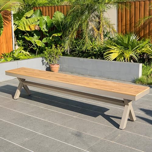 2 Person All Weather Garden Bench, with Seat Park Bench, with Aluminum Cross Legs for Patio, Lawn, Porch, Backyard, Pool, Picnic, No Back Weatherproof Garden Furniture Bench(Brown,150x40x45cm)