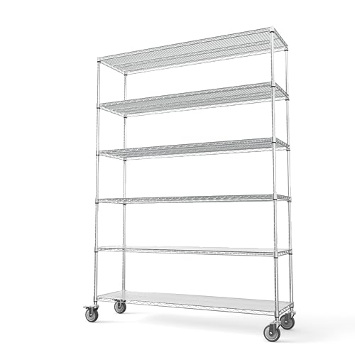 NSF 6 Tier 6000lbs Metal Shelf Wire Shelving Unit, Heavy Duty Adjustable Storage Rack with 5in Wheels and Shelf Liners for Commercial Grade Utility Steel Storage Rack - 18