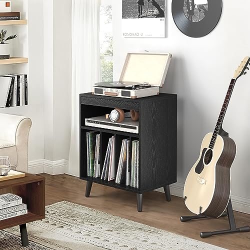 Concealment Furniture with Clearance Price, Record Player Stand Table with Wood Leg, Turntable Stand with Vinyl Storage Holds up to 160 Albums with Hidden Compartment, Black Cabinet with Leg