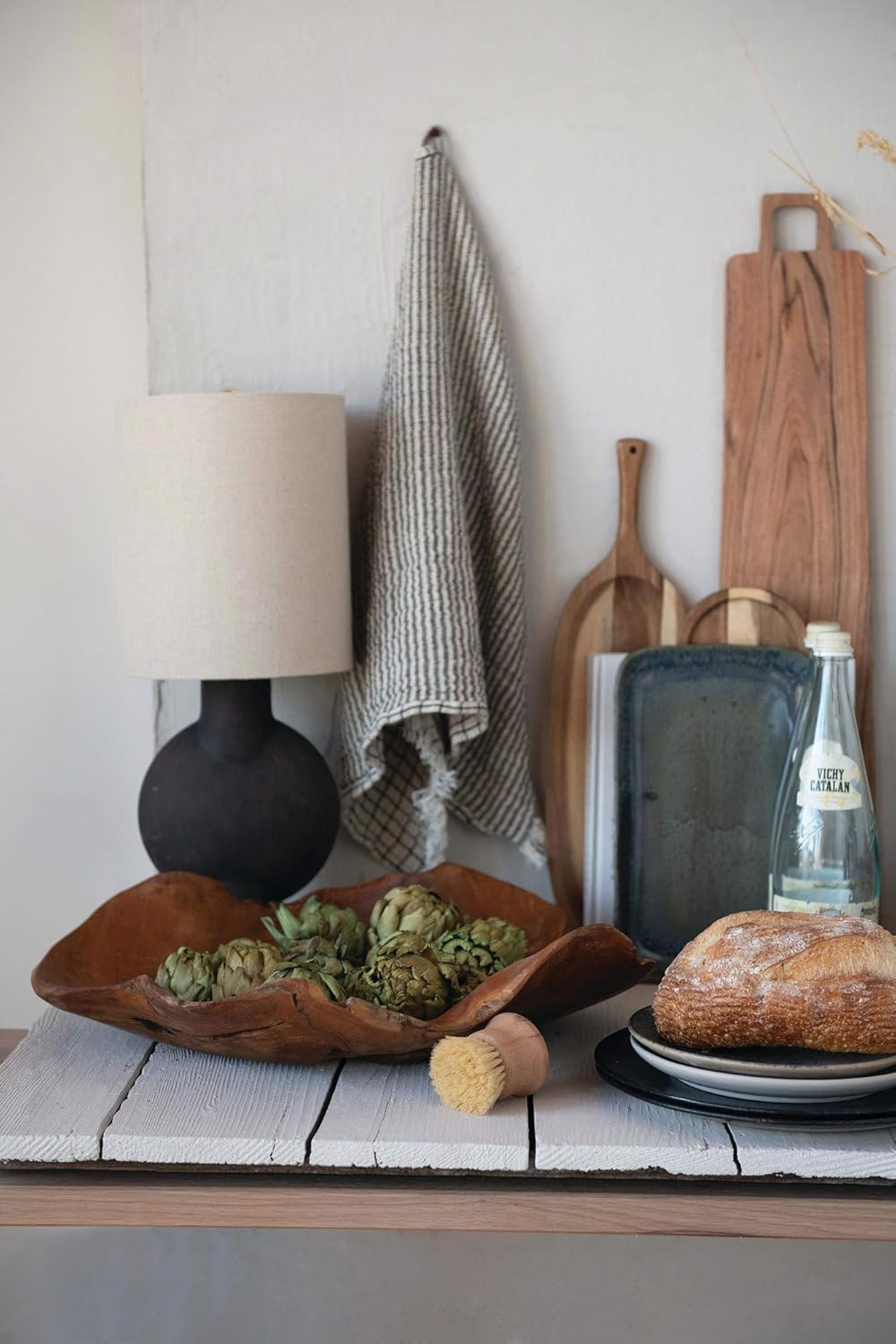 Bloomingville Hand-Carved Teak Wood (one Will Vary) Decorative Bowl, Brown