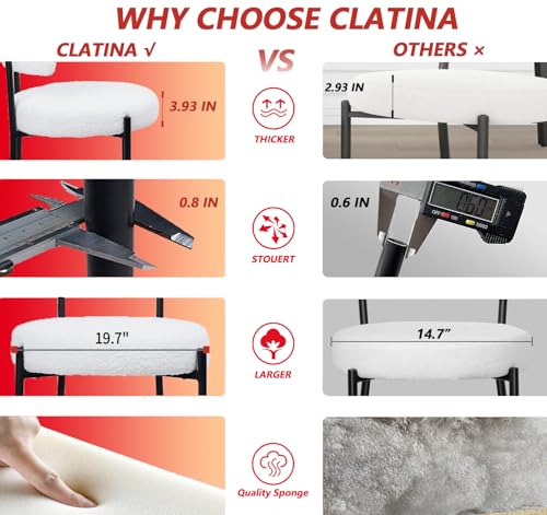 CLATINA White Boucle Dining Room Chairs, Dining Chairs Set of 1, Mid-Century Modern Kitchen Chair Curved Backrest Round Upholstered Sherpa Dining Chair with Metal Legs