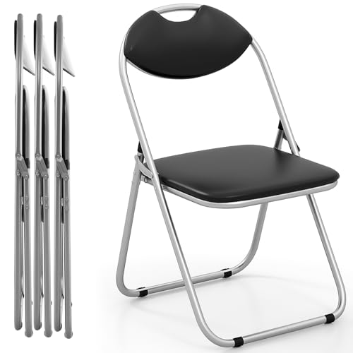 GOFLAME 4 Pack Folding Chairs, Foldable Dining Chairs with Padded Cushion and Back, Indoor Outdoor Portable Commercial Seat with Metal Frame for Dining Room, Living Room, Office, Events, Wedding Party