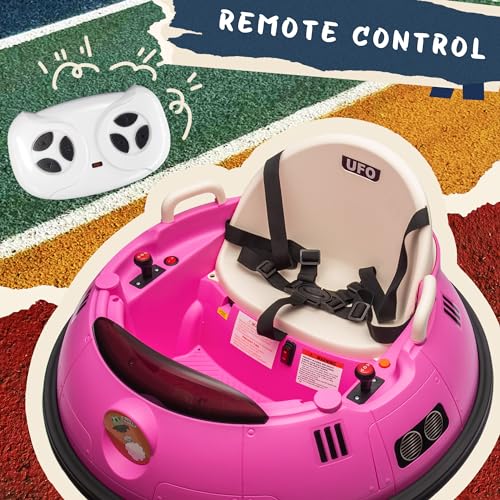 12V Bumper Car for Toddlers, Kids Ride on Baby Bumper Car, with Remote Control, Horn, Lights, Holiday/Birthday for Boys & Girls，Pink