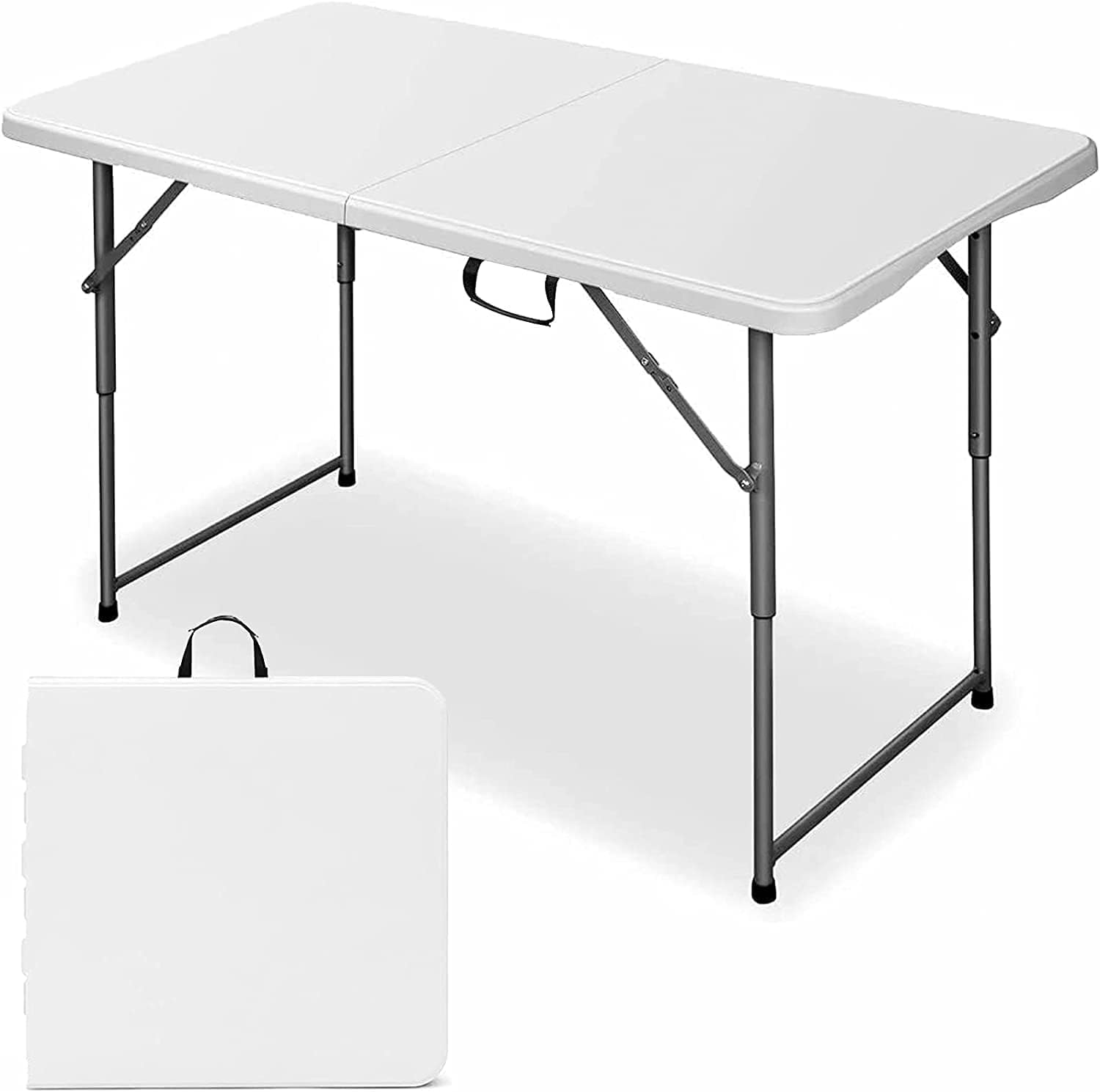 NIUTA 4FT Fold-in-Half Table, Portable Folding Table, Picnic Table, White