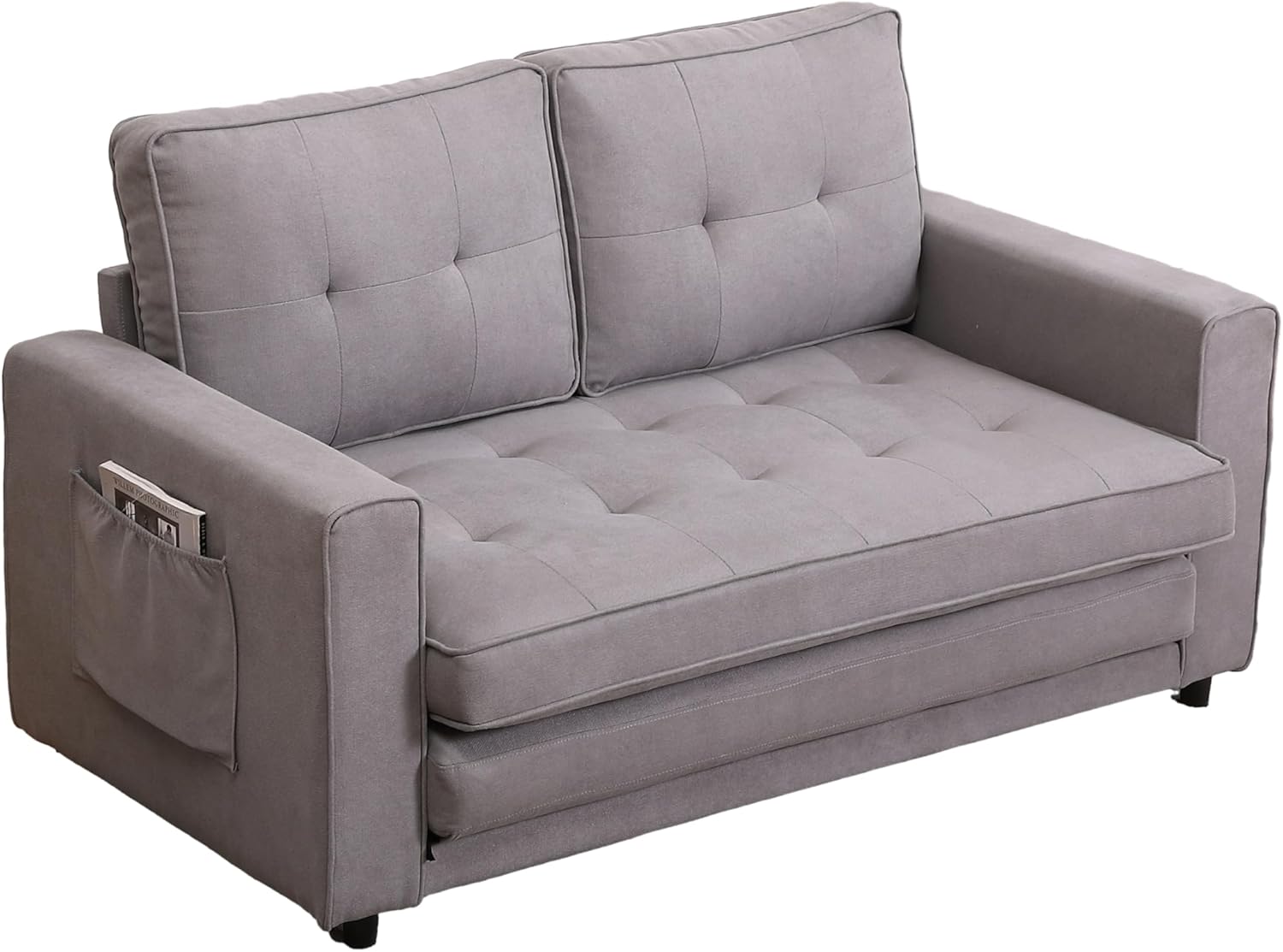 3-in-1 Upholstered Futon Sofa Convertible Floor Sofa bed,Foldable Tufted Loveseat with Pull Out Sleeper Couch Bed,Folding Mattres Love Seat Daybed W/Side Pockets for Living Room (Light Gray)
