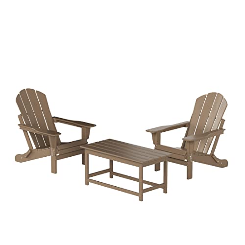WestinTrends Malibu 3-Pieces Outdoor Patio Furniture Set, All Weather Outdoor Seating Plastic Adirondack Chair Set of 2 with Coffee Table for Porch Lawn Backyard, Dark Green