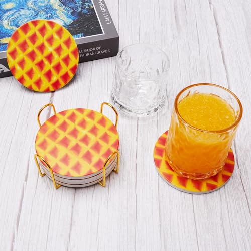 Unique Drink Coasters for Beverages Table Coaster Set Pepperoni Pizzas Humorous Drink Coasters with Holder Funny Cup Coasters Decorative Ceramic Absorbent Coasters Cool Bar Coasters