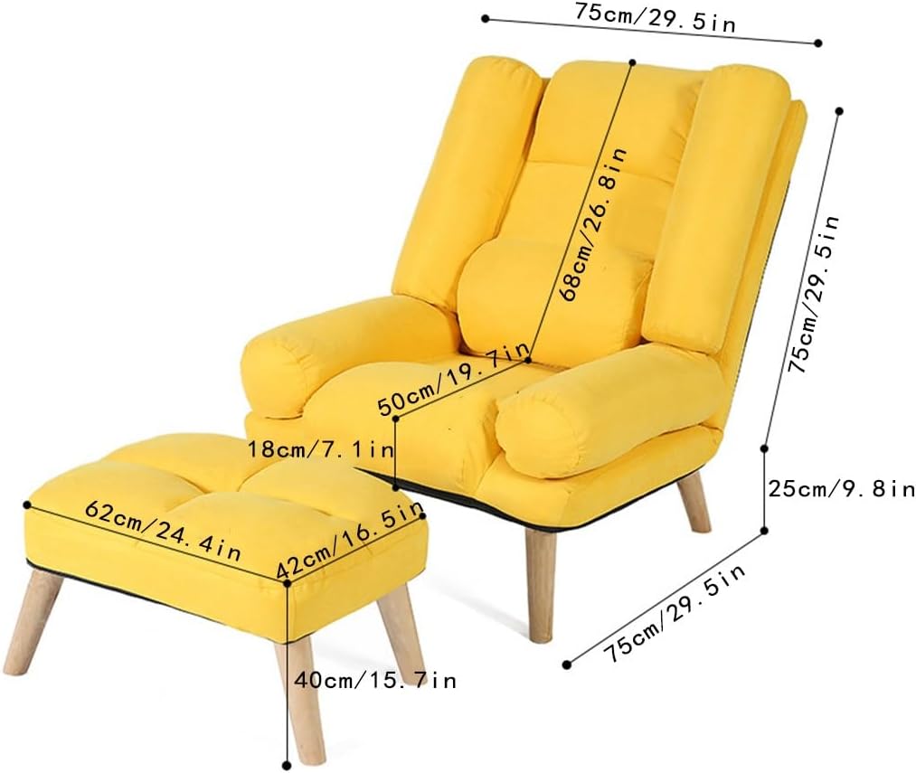 Adjustable Lazy Sofa Chair, Upholstered Recliner Sofa Chair Lounger Chair, Folding Lazy Sofa with Armrests Footstool, Folding Sofa Bed with Adjustable Backrest, for Living Room Bedroom Office