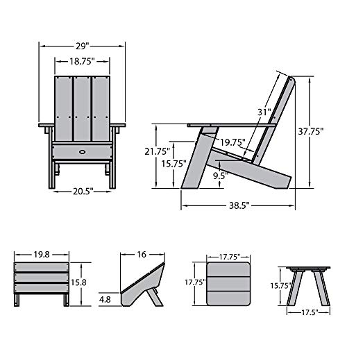 Highwood Italica Modern Adirondack Chair, Ottoman, and Side Table, 3-Piece Set, Coastal Teak