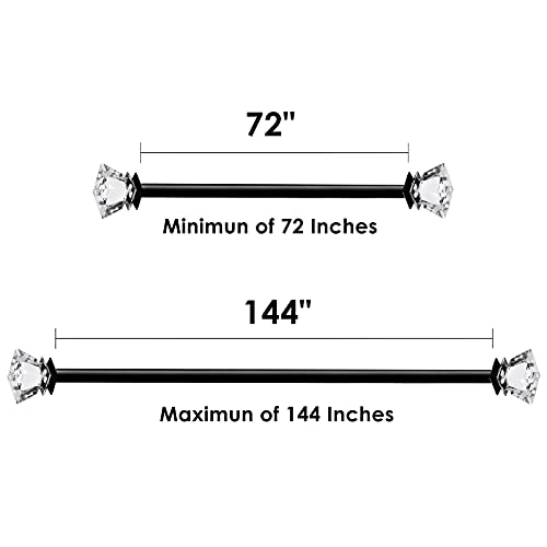 3/4 Inch Curtain Rod Single Window Rods 72 to 144 Inches,Acrylic Diamond Finials,Gold Nickel,2 Pack