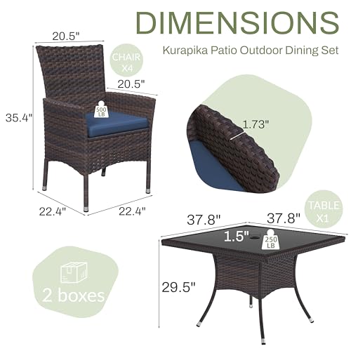 10-Piece Patio Furniture Outdoor Dining Set, Wicker Rattan Patio Dining Table and Chairs Set, Square Tempered Glass Tabletop with Umbrella Hole and 8 Chair Set, Grey