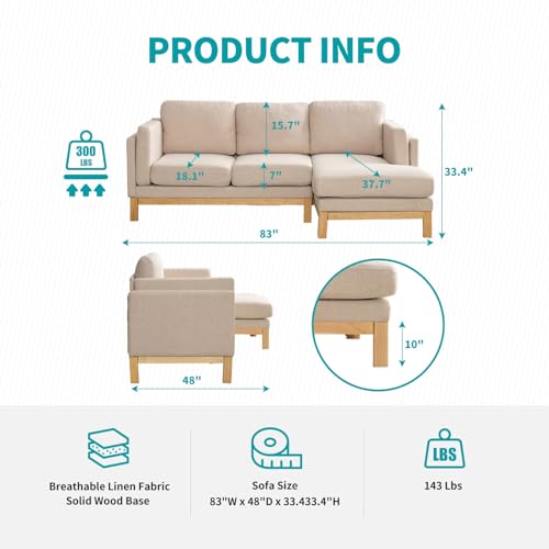 BALUS Sectional Sofa with Chaise Lounge, L Shaped Sofa Living Room Couch 83