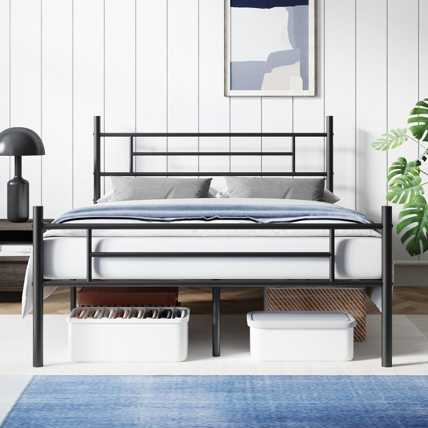 Avenco Metal Platform Full Size Bed Frame with Classical Headboard Footboard, 14 Inch Bed-Frame, Adequate Under Bed Storage, Strong Metal Slats Support, Mattress Foundation, No Box Spring Needed