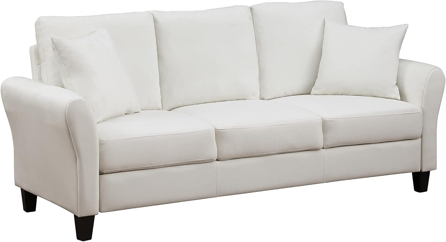 Modern Velvet Couch with 2 Pillow, 78 Inch Width Living Room Furniture, 3 Seater Sofa with Plastic Legs (White)