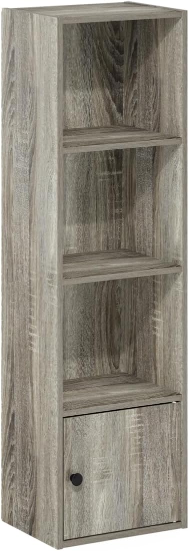 Luder 4-Tier Shelf Bookcase with 1 Door Storage Cabinet French Oak