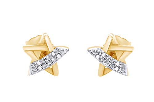 Diamond Accent Star Stud Earrings in 14k Gold Plated Sterling Silver For Women (0.05 Carat, I-J Color, I2-I3 Clarity) Valentine's Day Gift For Her