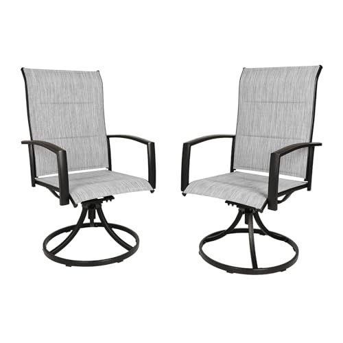 Incbruce Patio Swivel Chairs Set of 2, Outdoor Textilene High Back Dining Chairs, Metal Swivel Rocker Chair Set for Backyard, Porch, Garden (Grey)
