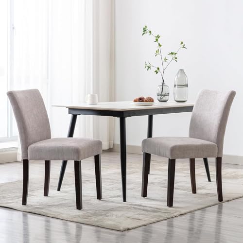 Simple Deluxe Kitchen Room Upholstered Fabric Dining Table Chairs with Wood Legs, 19 Inch, Gray