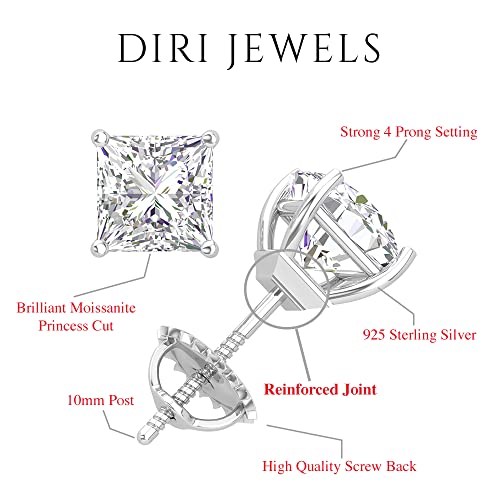 Moissanite Stud Earrings, 0.5ct-2ct D Color VVS1 Clarity Lab Grown Diamond Moissanite 14K White Gold Plated 925 Sterling Silver Moissanite Earrings For Women