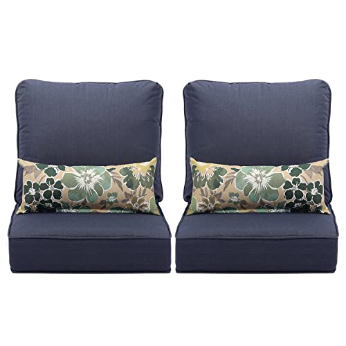 Aoodor 22'' x 24'' Outdoor Deep Seat Chair Cushion Set，Olefin Fabric Slipcover and Sponge Foam- Green (Set of 2 Seats, 2 Backs, 2 Pillows
