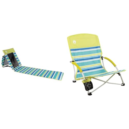 Coleman Utopia Breeze Reclining Beach Mat with Built-in Cooler, Foldable Beach Mat with Mesh Back and Shoulder Straps for Beach, Pool, Picnic or Backyard Relaxation