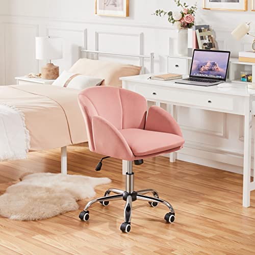 Yaheetech 2pcs Petal Makeup Vanity Chair Modern Swivel Desk Chair for Home Office Bedroom with Armrests Adjustable Height Tilt Angle for Women Pink/Velvet