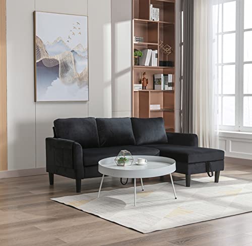 Sectional Sofa with Pull Out Bed, Modern L Shaped Couch with Reversible Storage Chaise, Comfy 3 Seat Sleeper Sofa with Pillow, Upholstered Furniture for Living Room Bedroom Apartment, Grey Velvet
