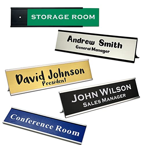 Personalized Desk Name Plates and Door Signs - Custom Office Desk or Door Name Plates with Aluminum Holder with Two Lines of Laser Engraved Text, 2X 8 inches Laser Engraved Sign - Customize