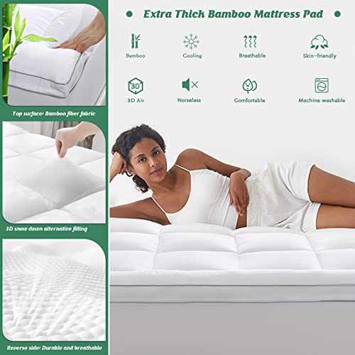 GRT Cooling Mattress Pad Cover Rayon from Bamboo Twin XL Size, Extra Thick Quilted Fitted Mattress Topper with 19 Inches Deep Pocket, Ultra Soft Breathable and Noiseless Mattress Cover