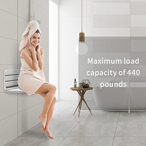 Teak Wood Modern Folding Shower Seat Bench,Fold Down Shower Bench for Small Shower Space,Load of 440 lbs,Home Care Wall Mounted Wood Folding Shower Seat