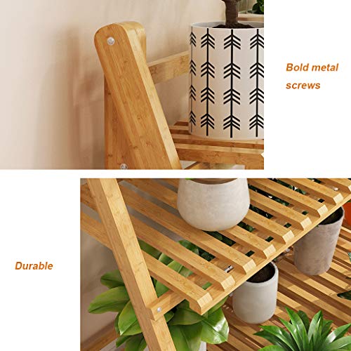 Flower Pot Holder Potted Rack 3 Tier Bonsai Display Shelf Storage Shelves Bamboo Herb Plant Stand Folding Modern Indoor Decoration for Balcony Garden Patio