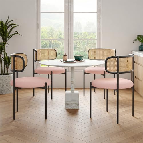 Farini Modern Upholstered Dining Chairs Set of 2,Rattan Back Dining Room Chairs,Accent Kitchen Chairs with Metal Legs,Green