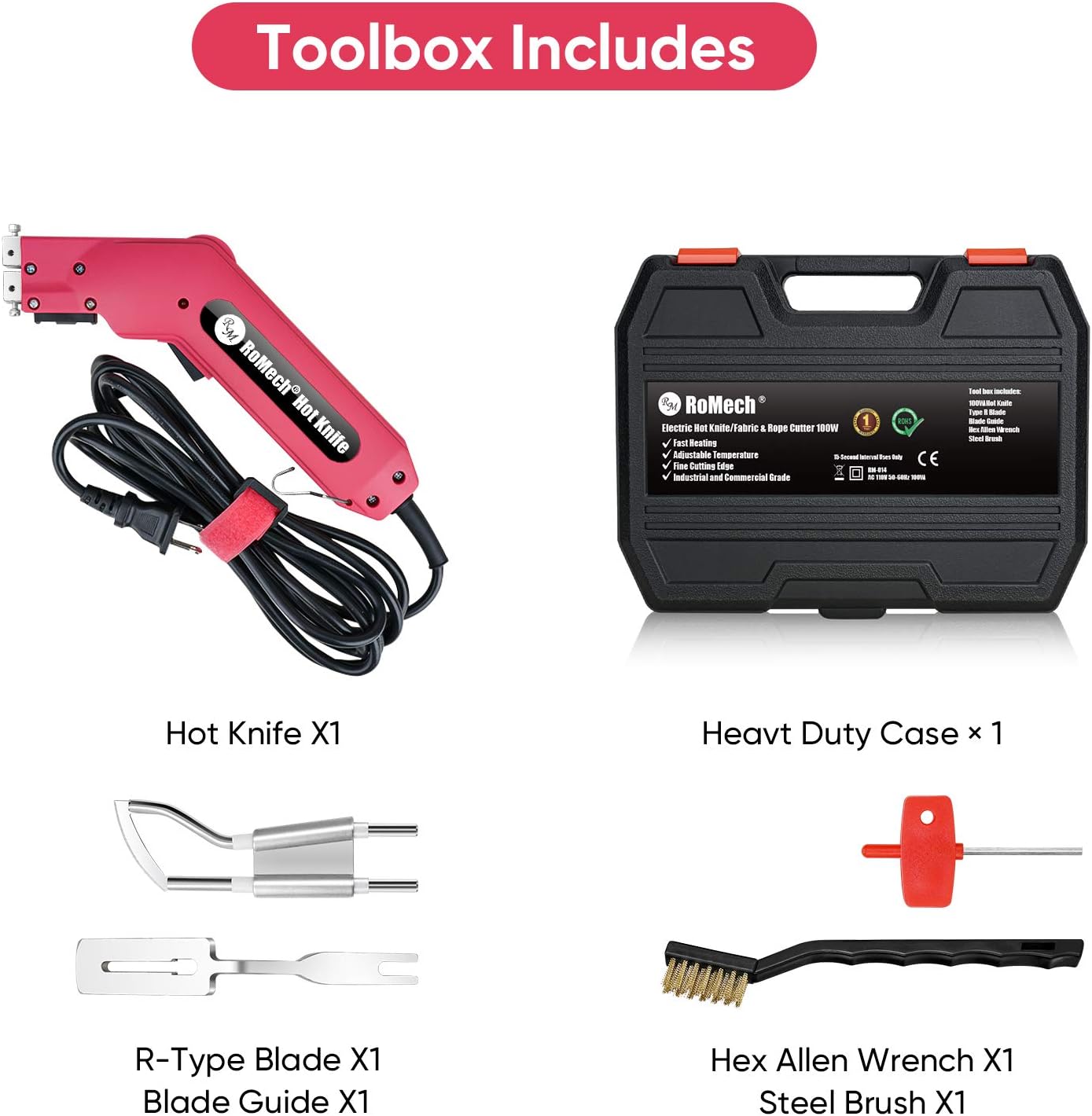 ROMECH Rope Cutter Fabric Cutter -Pro Electric Hot Knife+Replacement Parts(R Blade)