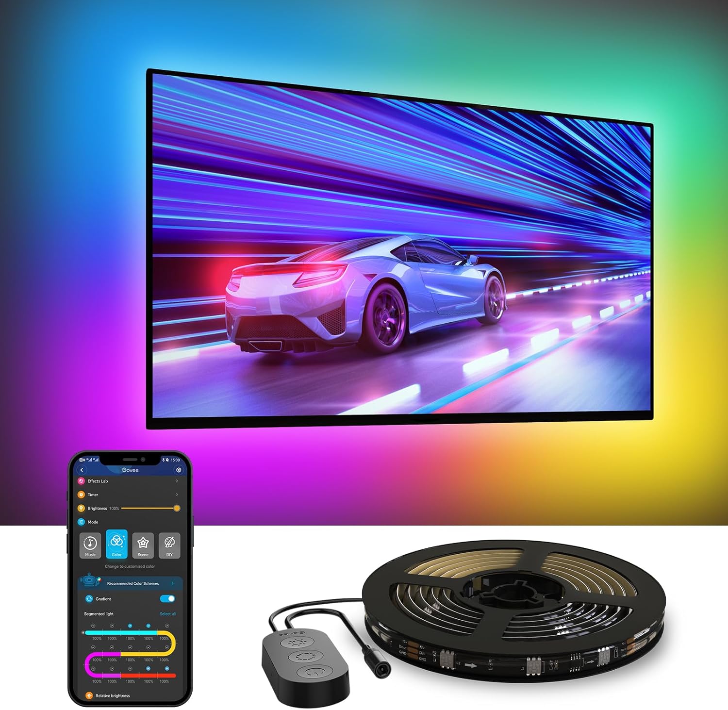Govee TV LED Backlight, RGBIC TV Backlight for 70-80 inch TVs, Smart LED Lights for TV with Bluetooth and Wi-Fi Control, Works with Alexa & Google Assistant, Music Sync, 99+ Scene Modes, Adapter