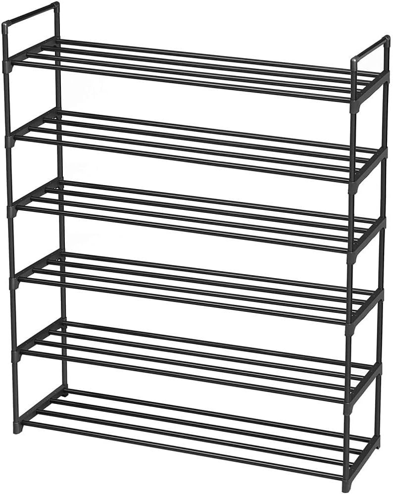 6 Tiers Stackable Freestanding Storage Organizer for Shoes and Boots, Black