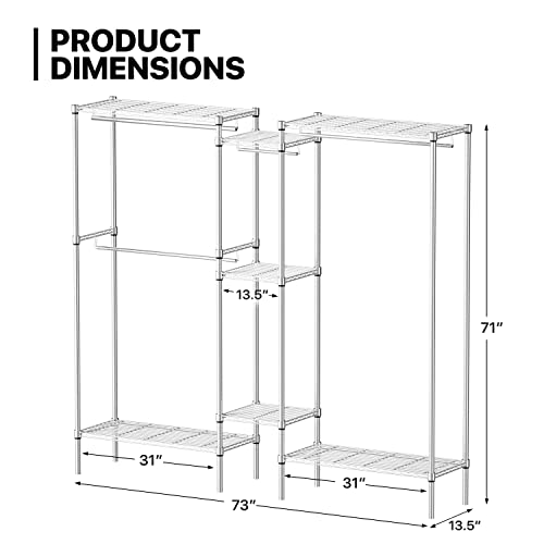 MoNiBloom Garment Rack with Shelves Portable Closet Wardrobe Heavy Duty, 77 Inch Wardrobe Closet for Hanging Clothes with 4 Hanging Rods, Expandable Clothes Storage Organizer for Extra Sturdy, Black