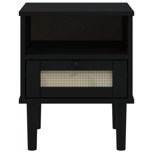 vidaXL SENJA Rattan Look Bedside Cabinet - Black Solid Pine Wood with UV Varnish Finish - Modern Styled Bedroom Furniture