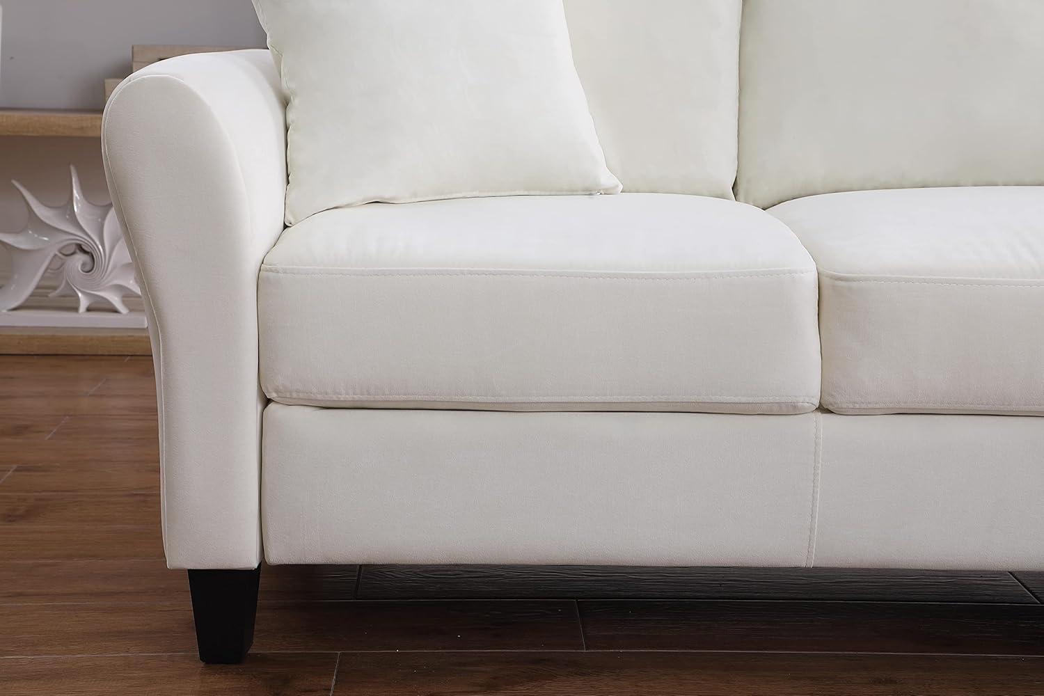 Modern Velvet Couch with 2 Pillow, 78 Inch Width Living Room Furniture, 3 Seater Sofa with Plastic Legs (White)