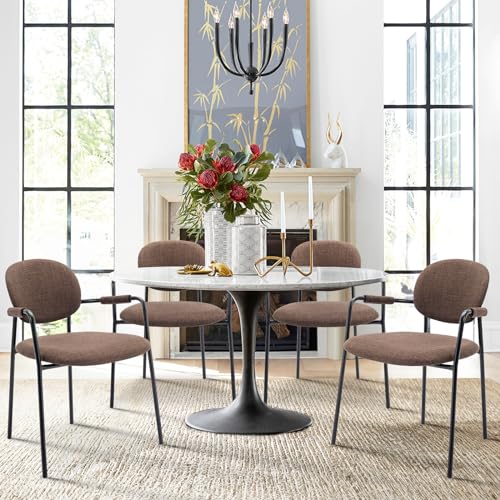 COLAMY Dining Chairs Set of 4, Set of 4 Boucle Dining Chairs, Small Comfy Sherpa Dining Armchairs with Back for Kitchen, Dining Living Room, Cream