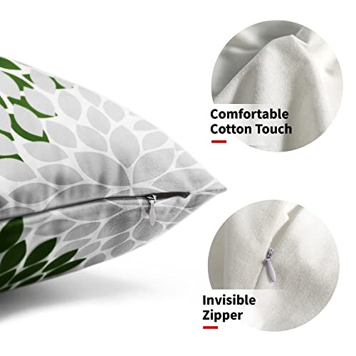 Navy Blue Green Pillow Covers 18X18 Light Blue Dahlias Flowers Modern Farmhouse Rustic Decorative Cotton Couch Pillow Cases with Zipper Set of 2 Home Decor for Living Room Bedroom Bed Cushion Outdoor