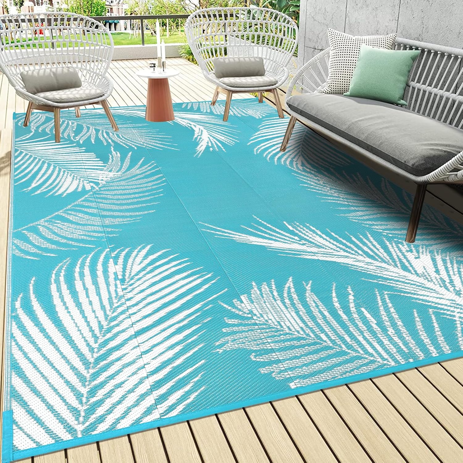 Pauwer Outdoor Rug Waterproof, 6'x9' Reversible Outdoor Plastic Straw Rug, Outdoor Patio Camping Rug RV Mat, Indoor Outdoor Area Rugs Carpet for Patio, RV, Picnic, Backyard, Deck, Balcony, Porch