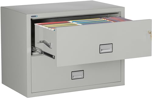 Phoenix Lateral 31 inch 2-Drawer Fireproof File Cabinet with Key Lock, Water Seal, Black, LAT2W31B